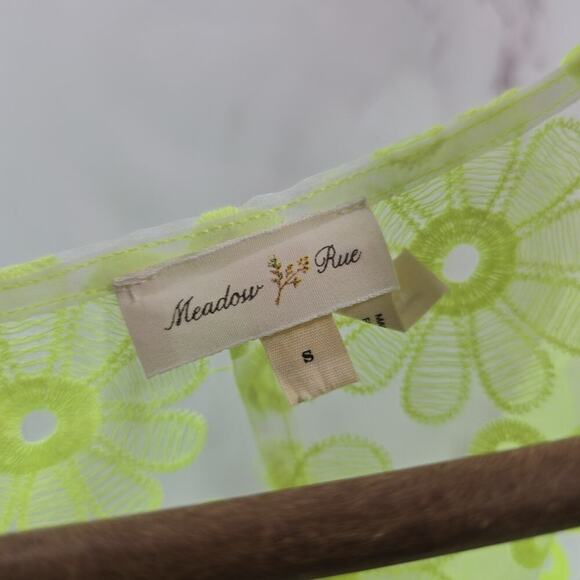 Anthropologie Top Womens Small Neon Lace Sheer Cover Up Meadow Rue Chartreuse - Picture 3 of 9